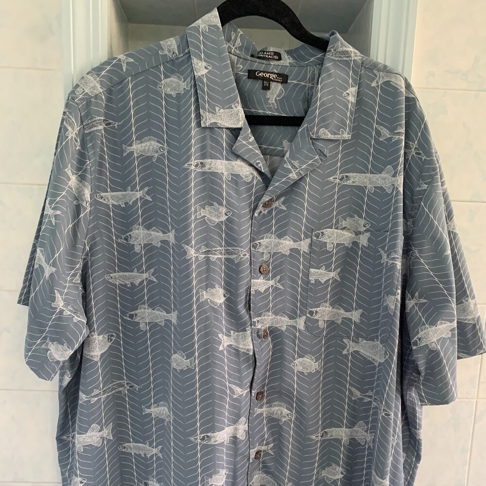 NWOT MENS Big + Tall 2XL BLUE George Classic FISH SHIRT ~ SALTWATER FISH DETAILS